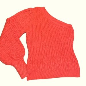 Willow Root Coral One Shoulder Chunky Knit Sweater Size Small